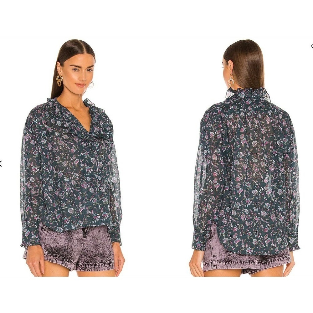 Isabel Marant Etoile Pamias Floral Paisley Ruffle Cotton Blouse, EU 34 (US 2)